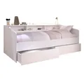 Calicosy Kopfteil mit Nischen und Nachttisch, 1 integrierte Schublade, für Betten mit 140 und 160 cm, Dekor, Weiß und Eichenholz, Spanplatten, für Schlafzimmer, L 255 x B 36 x H 103 cm