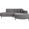Ecksofa 3-Sitzer im Loft-Stil, Skandi-Design – L-Form, Ecke Rechts – Hohe Metallfüße – inkl. Dekokissen, Cordstoff Chenille – Grau - Grau