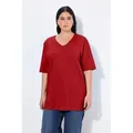 Ulla Popken T-Shirt T-Shirt V-Ausschnitt Relaxed Halbarm rot 66/68
