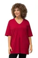 Ulla Popken Damen große Größen Übergrößen Plus Size T-Shirt, V-Ausschnitt, Relaxed, Halbarm mohn 66+ 515283575-66+