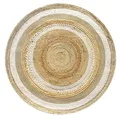 Hamid - Jute Teppich Runden, Cairp,100% Weiß und Natur, Jutefaser Handgewebt, Weicher Teppich und Hohe Festigkeit für Wohnzimmer, Esszimmer, Schlafzimmer, FlurTeppich - (120x120cm)
