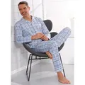 Schlafanzug, Herren, Gr. 60/62, blau (bleu, ecru, kariert), 100% Baumwolle, Homewear-Sets