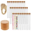 Firschoie 30 Stück Reagenzgläser, 15x150mm Reagenzgläser mit Korken kunststoff, Transparent Reagenzgläsern mit 30 Piece Kraftpapieranhänger und 20m Hanfseil,für Laboratorien, Bonbons, Blumen