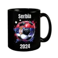 Fußball Serbien Flagge Tasse in Schwarz EM 2024 Fanartikel Rot-Blau Sport Ball Design Serbien Nationalflagge Ideales Fußball-Supporter Geschenk