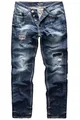 REPUBLIX Herren Jeans Regular Straight Fit Denim Hose Destroyed Dunkelblau (Patches) W31/L32