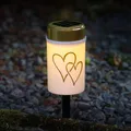 MARELIDA LED Solar Grablicht Grabkerze mit Herzmotiv Grableuchte H: 12cm Lichtsensor Erdspieß (weiß)