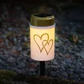 LED Solar Grablicht Grabkerze Herz mit Erdspieß Grableuchte Gedenkkerze Sensor