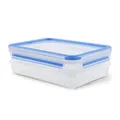 EMSA Clip & Close Frischhaltedose, rechteckig, 2 X 0,6 L, Aufschnittboxsystem mit Deckel, Aufbewahrungsbox, 100 Prozent dicht, spülmaschinen-, gefrier-, mikrowellenfest, Transparent, Blau, 513576