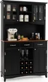 COSTWAY Küchenschrank, Küchenbuffet mit 3 Schubladen, Schränke, Weinregal, Arbeitsplatte, offenen & verstellbaren Regalen, Hochschrank 112x43x184,5cm