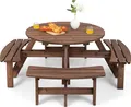 COSTWAY Picknicktisch Set Holz für 8 Personen, Gartentisch mit Schirmloch & 4 Bänken, Terrassenmöbel Gartenmöbel Essgruppe für Garten, Terrasse, Rasen