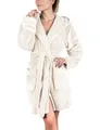 Gräfenstayn Bademantel Damen flauschig mit Kapuze - Kuschelfleece - Öko-Tex Standard 100 - Morgenmantel leicht & kurz - Größe (L, Creme)