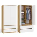 CDF Kleiderschrank 90 cm breit Zweitüriger Flurschrank 2 Schubladen mit Regalen und Kleiderstange für Schlafzimmer Kinderzimmer Kleiderschränke Laminierte Platte 16 mm Robust - Eiche Artisan/Weiß