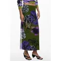 Desigual Jerseyrock Grüner langer Damenrock mit Tüllblumen & Kontrastdetails XS