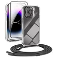 DiDaDi [5 in 1 Handykette Set für iPhone 16 Pro Necklace Hülle mit Bands+Transparent Schutzhülle+2*Schutzfolie+kameraschutz Glas, Schutzhülle zum Umhängen Kordel Case (Schwarz, iPhone 16 Pro)
