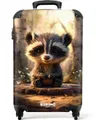 NoBoringSuitcases.com© Kinderkoffer Junger Waschbär auf Baumstumpf im Wald 55x35x20cm, 4 Rollen, Kinder Koffer Klein, Trolley Handgepäck, Reisekoffer
