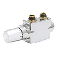 Heizkörper Mittelanschlussblock 1/2 Zoll DURCHGANG/ECK, SET inkl. Thermostat, Marke Szagato, verchromt (insbesondere für Design Szagato Heizkörper)