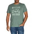 MUSTANG T-Shirt Herren Printshirt Regular Fit (1-tlg) Kurzarm Tee Shirt mit Rundhalsausschnitt aus 100% Baumwolle grün XXXL (64/66)