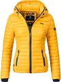 MARIKOO leichte Damen Übergangsjacke kurz mitteldick gefütterte Steppjacke mit Kapuze Samtpfote Gelb Gr. XS