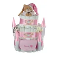 dubistda-WINDELTORTEN- Neugeborenen-Geschenkset Große Windeltorte Windelschloss, Musikspieluhr Bär rosa (3-stöckig, Geschenk zur Geburt) personalisierbar
