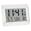 TFA Dostmann Wanduhr digital, 60.4519, Funkuhr mit Innentemperatur, Wochentag (8 Sprachen), Datum, Zeitzoneneinstellung, Kunststoff, (L) 215 x (B) 160 x (H) 26 (68) mm (Silber)