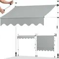 tillvex Balkonmarkise 400 cm Hellgrau Gelenkarm Markise Klemmmarkise Sonnenmarkise Balkon ohne Bohren - Hellgrau