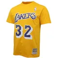 Mitchell & Ness NBA Name & Number T-Shirt - LOS Angeles Lakers, Magic Johnson, Größe L, Gelb-Lila, 100% Baumwolle, Herren, Frauen, Kinder, Unisex, Frühling, Sommer, Herbst, Winter