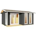 LASITA MAJA Gartenhaus Riverside, BxT: 500x357 cm, (Set), Blochbohlenhaus 28mm Terrasse, Fundamentmass 4800x3000, Carbongrau grau