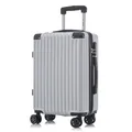 Koffer Trolley Reisekoffer Suitcase, Rollkoffer Handgepäck ,mit 4 Rollen360°, Hartschalenreisekoffer, Zahlenschloss, Weicher Gummigriff(M,Silber)