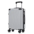 YONSLY Trolley Reisekoffer Suitcase, Rollkoffer Handgepäck, Kabinenkoffer Hartschalenreisekoffer mit 4 Rollen 360°, Zahlenschloss, Weicher Gummigriff (M, Silber)