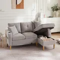 L-förmiges modernes Sofa, 3-Sitzer-Sofa mit Chaiselongue, Stauraum, integriertem Getränkehalter, wird mit 2 Kissen geliefert, geeignet für Wohnzimmer, Büro, Wohnung usw., Video verfügbar