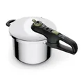 Tefal Secure Trendy Schnellkochtopf Induktion 4l, 2-Stufen-Garregler: Intensivstufe 117°C, Schonstufe 112°C, Induktions-Kapselboden, für alle Herdarten, Edelstahl/Schwarz/Grün, P2580400