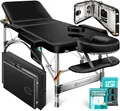KESSER® Massageliege 3 Zonen bis 250kg, Massagetisch klappbar, verstellbar, tragbarer Koffer, Kosmetikliege, Therapieliege, Zubehör, Alu-Kopfstütze, Armlehne, Tragetasche, Anti Rutsch, 70cm, Schwarz