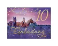 Junapack 12 Einladungskarten zum 10. Kindergeburtstag Pferd Motiv zum zehnten Geburtstag für Mädchen Karte Einladung mit Pferde Fohlen lila Glitzer