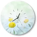 DEQORI Wanduhr 'Frühlingsgänseblümchen' (Glas Glasuhr modern Wand Uhr Design Küchenuhr) gelb|grün|weiß 50 cm x 50 cm