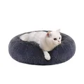 Feandrea Hundebett flauschig, Katzenbett, Donut Kissen, waschbar, Polsterung in der Mitte herausnehmbar, Langer Plüsch, 50 cm Durchmesser, dunkelgrau PGW037G02