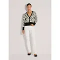 MADELEINE Strickjacke Langarm Jacquard-Cardigan mit Kaschmir Verkürzte Strickjacke mit V-Ausschnitt, Knopfleiste schwarz|weiß 48