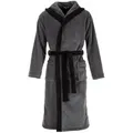 Di Ficchiano Bademantel Di Ficchiano Herren Bademantel MONZA mit Kapuze, wadenlang, Polyester, Weitenverstellung, Bindegürtel grau|schwarz XL