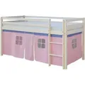 Homestyle4u Hochbett 90x200 Weiß Vorhang Rosa 1535