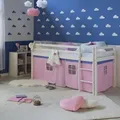 Homestyle4u Hochbett, Weiß, Rosa, Holz, Kinder- & Jugendzimmer, Kindermöbel, Kinderbetten, Hochbetten