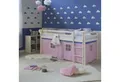 Homestyle4u Hochbett 90x200 Kinderbett mit Leiter und Vorhang Weiß Rosa Holz Treppe Kinder