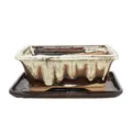 Bonsai-Schale mit Unterteller Gr. 8 Zoll - braun-beige - eckig - Modell G93