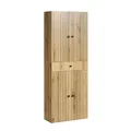 trendteam smart living PureBliss Hochschrank Breit Badschrank mit Edlen Metallgriffen Evoke Eiche Rillenoptik 1 Schublade 4 Einlegeböden 70 x 186 x 31 cm