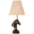 Elstead Lighting Eclipse Tischleuchte Pferd Bronze Patina mit Natur Lampenschirm