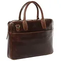 SID & VAIN große Laptoptasche schmal echt Leder - 17 Zoll Laptop Business-Tasche Boston groß - Umhängetasche Aktentasche mit Laptop-Fach - Ledertasche Herren und Damen braun handgefertigt