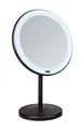 WENKO LED Stand-Kosmetikspiegel Onno, dimmbarer Spiegel mit LED-Beleuchtung und 5-Fach Vergrößerung, EIN-/Ausschalten per Touch-Funktion, Betrieb mit Batterien oder USB-Kabel, 20x34x13,5 cm, Schwarz