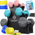 KESSER® Hanteln 3 Paar (2x 1,2,3kg) = Gesamt 12kg | Kurzhanteln Set mit Ständer | Fitness Hantel | Hantelset mit Übungsheft, 2x Fitnessbänder Rosa