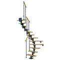 Dolle Mittelholmtreppe Dublin 1/2 gewendelt aus Eiche lackiert 61 cm breit für GH 240–292 cm UK Metall Anthrazit mitlaufende Edelstahlstäbe