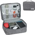 Relaxdays Kabeltasche, Organizer für Ladekabel, USB Stick, PC Zubehör, Stoff, Kabelaufbewahrung HxBxT: 11x25x20 cm, grau