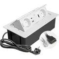 GTV - Einbausteckdose MULTISOFT weiß mit 2x Schuko, USB C, RJ45, HDMI 2.0, Abdeckung, versenkbar, 1,5?m Kabel, für Schreibtisch, Konferenztisch...