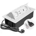 GTV – Einbausteckdose MULTISOFT weiß mit 2x Schuko, USB C, RJ45, HDMI 2.0, Abdeckung, versenkbar, 1,5 m Kabel, für Schreibtisch, Konferenztisch, Küche oder Homeoffice